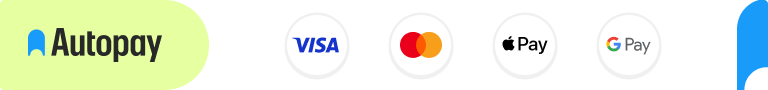 Płatności kartą obsługuje Autopay: Visa, Mastercard, Apple Pay, Google Pay